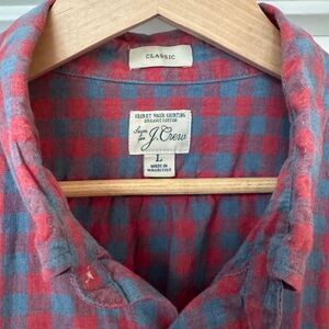 J. Crew Men's Casual Red and Gray Plaid Shirt